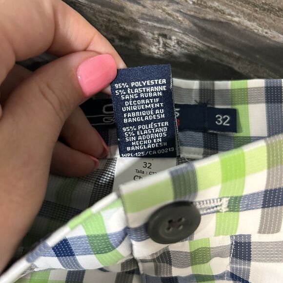 Chaps Golf 78 Mens Shorts 32 Checkered Preppy Blue Green Plaid Flat Front - Picture 13 of 16